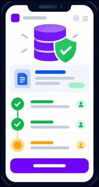 MaxIron Data Governance phone icon showing a protected record and an approval path