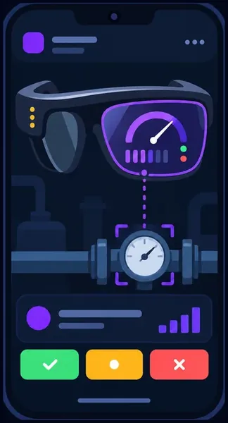 Nova phone icon showing smart glasses scanning an instrument with accept, hold and reject controls