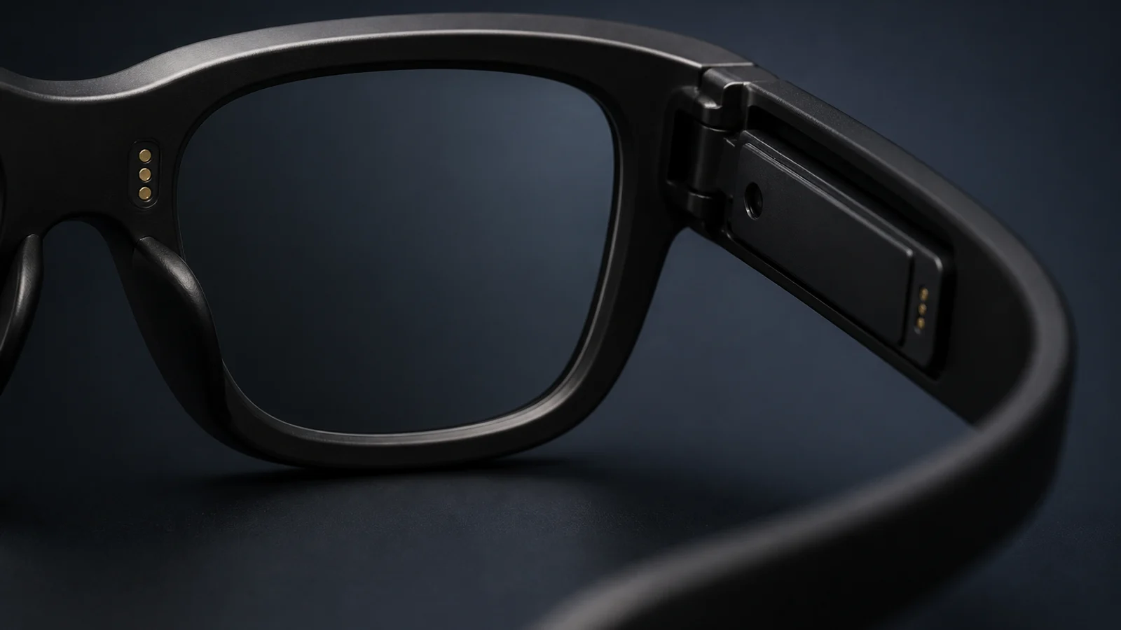 Close-up of the MaxIron Nova smart glasses from the wearer side, with the Nova display projected on the inner surface of the lens showing a proposed meter reading awaiting confirmation