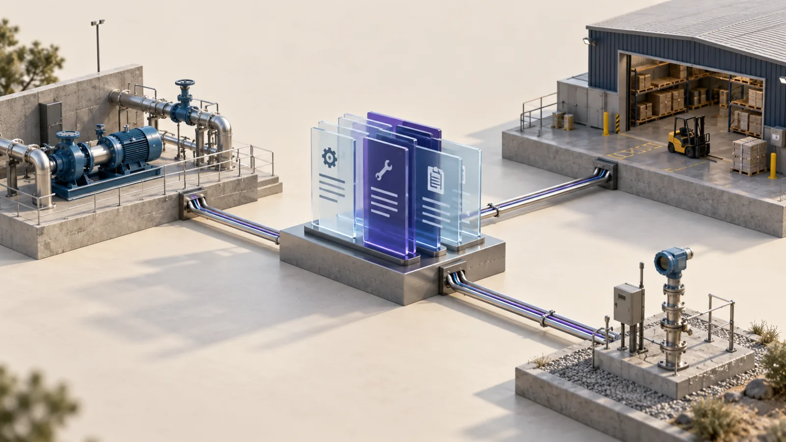Conceptual maintenance assets, stores and field equipment linked through shared structured records